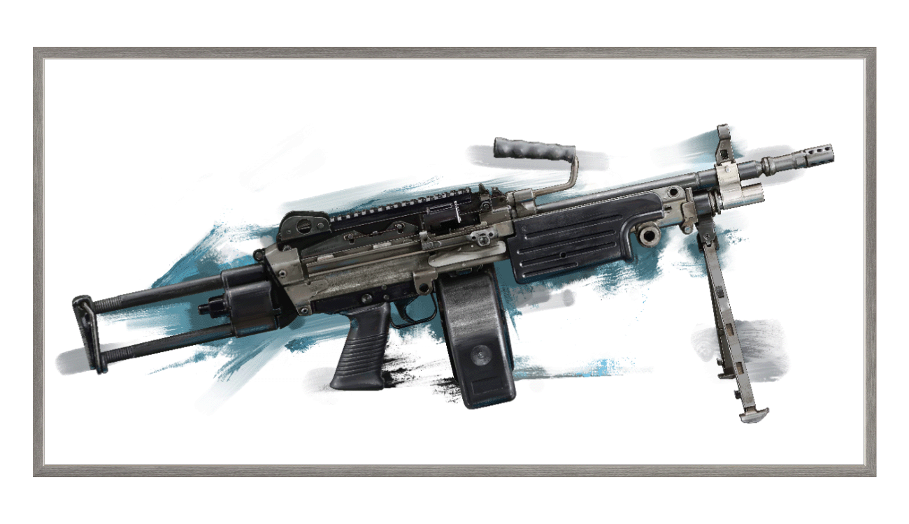 Machine Gun Blue Color Belt-Fed 5.56x45mm Light Machine Gun Painting – Gun Art
